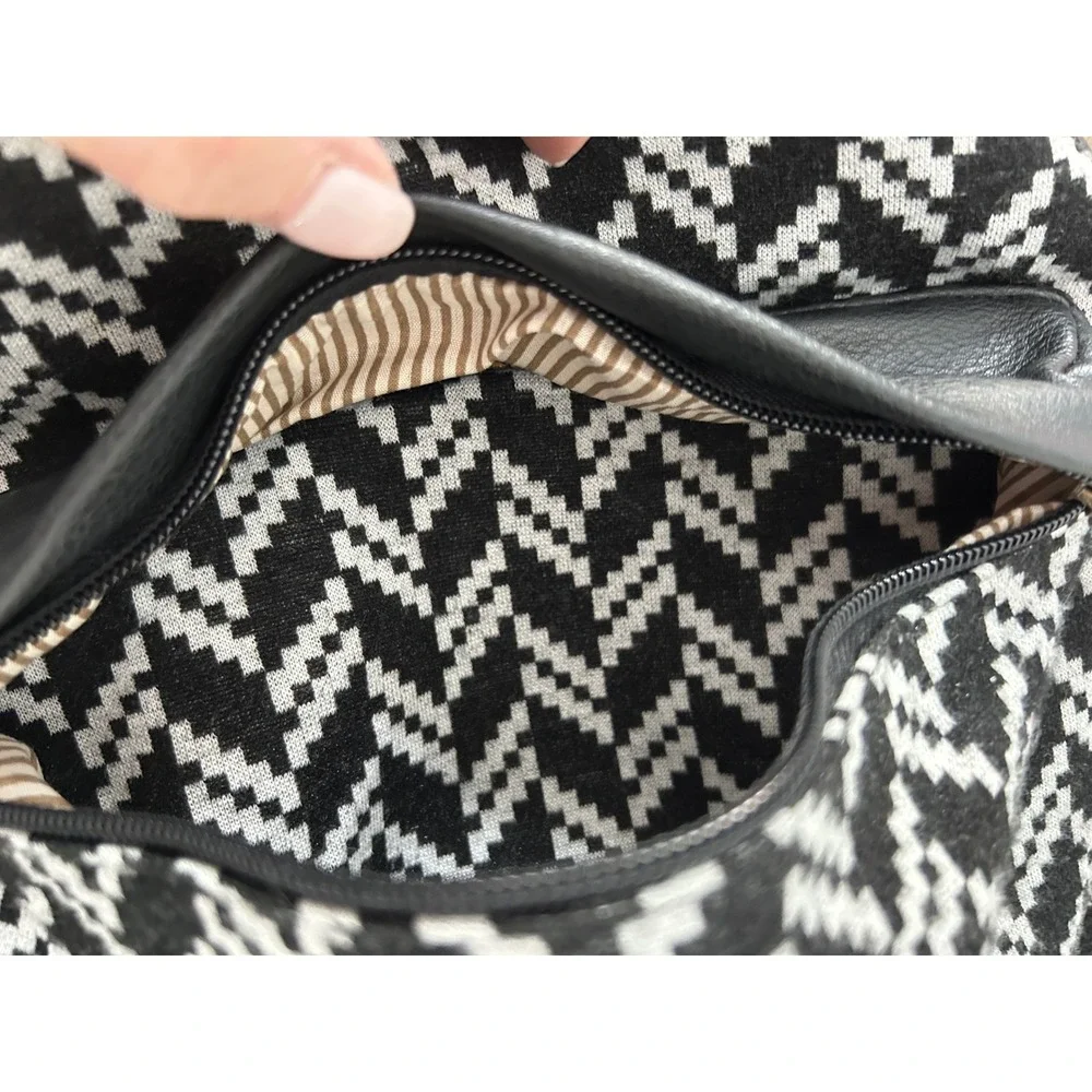 Steve Madden Black White Chevron Woven Backpack Zig Zag Cotton Faux Leather Trim